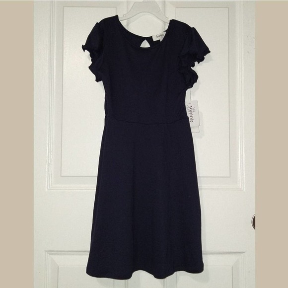 Speechless Girls Navy Flutter Sleeve Dress, Size 10, New - Picture 3 of 6